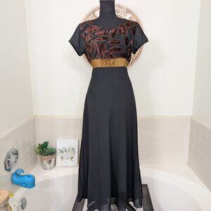Urban Angel Black Dress with Velvet Leaves - Size M